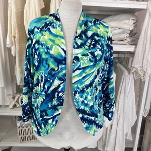 Chico's Easywear size 3, translates to an XL  blue green, yellow, coastal. #1382